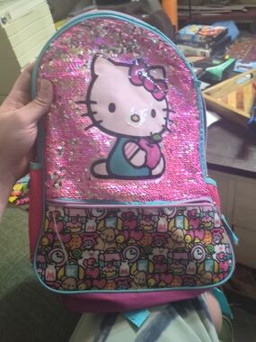 Hello Kitty Pink Sequin Backpack with Teal Trim